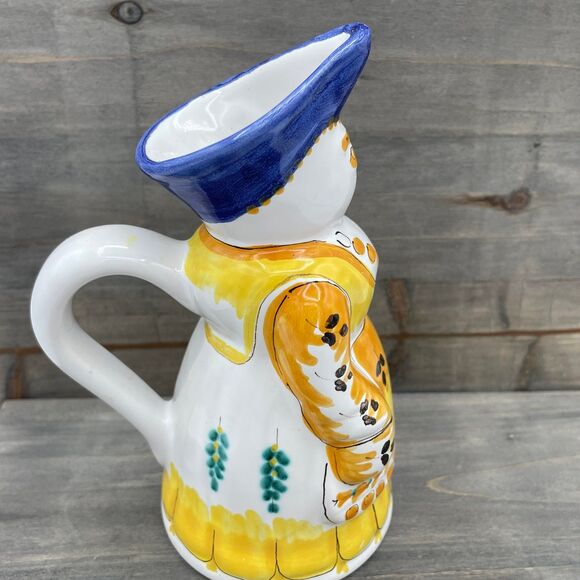 Vintage Pair of Figural Hand Painted Ceramic Milk & Cream Pitchers Made in Italy - Picture 4 of 12